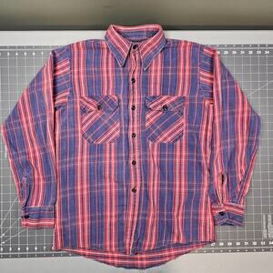 Vintage Dee Cee Flannel Shirt Medium 70s Plaid Blue Red Heavy Workwear Grunge
